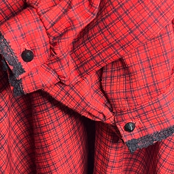 Elegant Red Plaid Prairie Long Dress - Picture 8 of 16